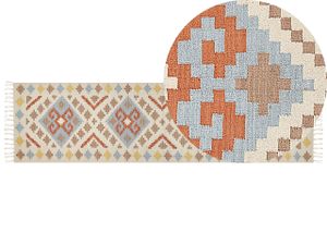 BELIANI Kelímový koberec viacfarebný bavlnený 80 x 300 cm obdĺžnikový s krátkym vlasom geometrický vzor strapce tradičný dizajn