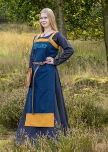 Wikinger Trägerkleid / Schürzenkleid Hilja mit Stickerei, blau aus Baumwolle - Mittelalterkleid - LARP Kleid Größe: XL
