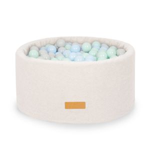 Flumi Bällebad Baby - Bällepool Kinder 90x40cm mit 200 Bällebad Bälle ∅ 7cm in EU hergestellt - Boucle creme + blaue Kugeln