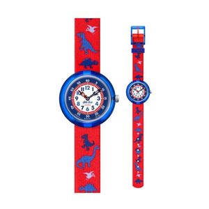 Flik Flak Colour Explosion Dinosauritos Blue Case Red Plastic Strap Boys Dinosaur Watch FBNP117 32mm Case