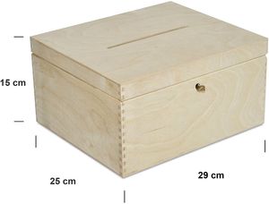 Creative Deco Holzkiste mit Deckel Geldgeschenke Hochzeit Holzbox | 29 x 25 x 15 cm | mit Schloss und Schlüssel Geschenkkarten Box Geldbox Briefbox | Unlackiert Kasten | Ideal für Lagerung