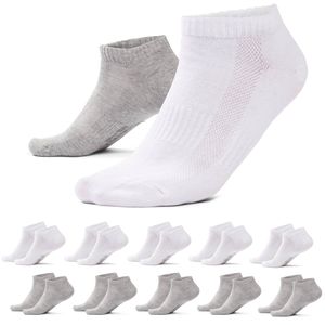 MOUNTREX® Sneaker Socken Damen & Herren (10 Paar) - Weich & Elastisch - Handgekettelte Spitze - Kurze Socken, Sneakersocken - Weiß & Grau, 39-42