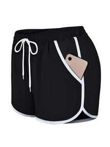 Damen Beiläufig Taschen Yoga Shorts Fitness Laufen Hot Pants Tennishose Schnüren,Farbe:Schwarz,Größe:S