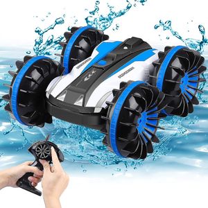 4WD Ferngesteuertes Auto 2.4Ghz 1/18 Wasserdicht RC Stunt Auto Mit 50m Fernbedienung 360 °Drehung Off Road Amphibisch Offroad Wiederaufladbar Blau