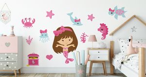 Muralo Wandsticker Mrchenhafte Meerjungfrau mit Tieren 50 x 100 cm Wandtattoo Wanddeko Aufkleber Set Kinderzimmer XXL