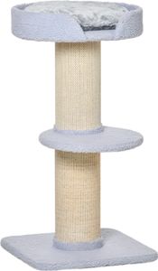 PawHut Kratzbaum klein 91 cm Katzenbaum mit Katzenbett, Katzenkratzbaum Spielbaum Kratzstamm mit Plattform für Katzen bis 5 kg Sisal Wolle Hellblau