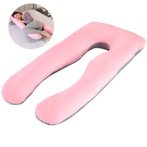ele ELEOPTION Kojící polštář, těhotenský polštář, celotělový polštář ve tvaru U s pratelným sametovým potahem, 120 cm těhotenský polštář pro těhotné ženy šedý a růžový