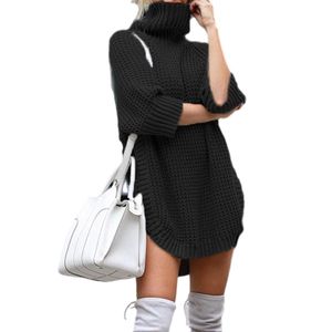 Damen Minikleider Freizeitkleid Seitenschlitzpullover Casual Slouchy 3/4 Ärmel Pulloverkleid  Schwarz,Größe:EU M