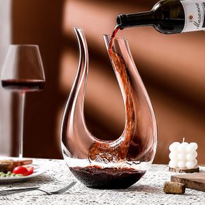 Wein Dekanter U-Form Bleifreie Kristallglas Weinkaraffe Rotwein Dekantierer einfach zu Rot&Weiß weinausgießer,