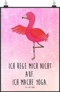 Mr. & Mrs. Panda Poster Flamingo Yoga DIN A0 - Aquarell Pink - Geschenk, Yoga-Übung, Achtsamkeit, Designposter, Kunstdruck, Yogapose, Baum, Ärger, Vogel, Küchenposter