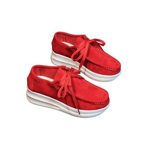 Damen Schnürer Plattform Sneaker Dicker Sohle Freizeitschuhe PolyurethanWanderschuhe Mokassins Rot,Größe:EU 41