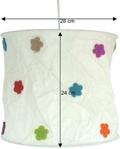 Runde Papier Hängelampe, Lokta Papierlampenschirm Annapurna, Handgeschöpftes Papier - Weiß/bunt Blümchen, Lokta-Papier, 24*28*28 cm, Asiatische Lampenschirme aus Papier & Stoff