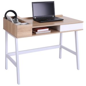 HOMCOM Schreibtisch Computertisch Bürotisch Arbeitstisch PC Tisch vielseitig verwendbar mit sechs Ablagefächern Schublade Breite Tischplatte für Arbeitszimmer Büro und Wohheim Natur 100 x 55 x 81,5 cm