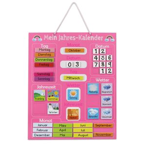 Navaris Kalender Tafel für Kinder - Lerntafel Jahreszeiten Uhr - Magnet Spiel Lernuhr - Kinderkalender Jahreskalender - magnetisch - rosa - deutsch