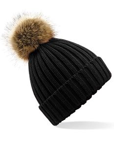 Beechfield Dámská umělá kožešina Pop Pom Chunky Beanie B412 Black One Size