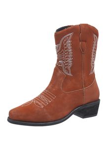 Stiefel Ladies Vintage Bestickte Schuhe Party Stiefel Anti Slip Chunky Heel Western Cowgirl Boot,Farbe:Braun,Größe:39