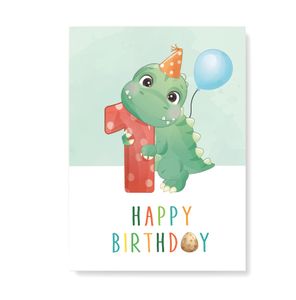 Friendly Fox Geburtstagskarte für Kinder, 1. Geburtstag, Dino Glückwunschkarte zum Kinder Geburtstag, A5 Happy Birthday Karte mit Umschlag