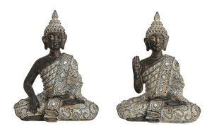 2 Stück Buddha Figuren 17 cm x 14 cm Dekofiguren