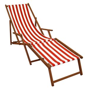Strandliege rot-weiß Gartenliege Relaxliege Fußteil Liegestuhl Deckchair Buche dunkel 10-314 F