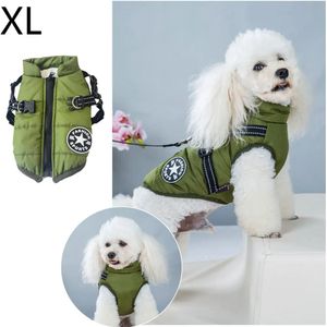 Winter-Haustier-Hundejacke mit Geschirr Winter-warme Hundekleidung für Labrador Wasserdichter Mantel für große Hunde Chihuahua Outfits, XL, grün