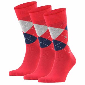 Burlington Herren Socken 3er Pack - King, Baumwolle, Rautenmuster, Logoemblem Rot/Blau/Grau 40-46