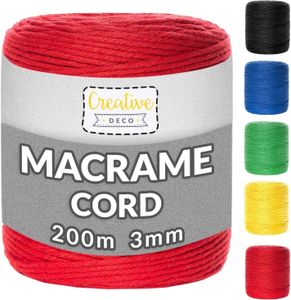 Creative Deco 100m Rot Makramee-Garn Baumwoll-Kordel Baumwoll-Schnur | 328 Fuß | 2-3 mm Dicke 15-lagig Schnur | Große Rolle Naturliche Starke | Perfekt für Basteln, DIY, Handwerk & Stricken