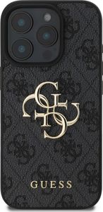 Guess, Hülle für iPhone 16 Pro Max mit Monogramm und 4G-Logo aus Metall, Dunkelgrau