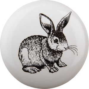Clayre & Eef Türknauf Ø 4 cm Weiß Keramik Rund Kaninchen