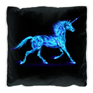 Wallario Premium Kissen, weiche Oberfläche, mit Motiv Design Einhorn - aus blauen Flammen, Größe: 40 x 40 cm, mit weißer Rückseite