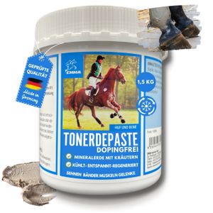 EMMA Cool Clay pure Tonerde Pferd 1,5Kg dopingfrei - Heilerde Paste - essigsaure Tonderde für Pferde Beine - kühlend für Bänder Sehnen Muskeln