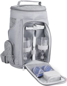 BRUBAKER Kühltasche für 2 Flaschen Wein und Champagner bis 1,5 l, gepolsterte Weinkühltasche - Picknicktasche isoliert, Thermotasche - tragbar mit Henkel in Grau