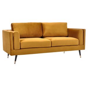 Miliboo - Design-Sofa 2/3-Sitzer in gelben Samtstoff, dunkles Holz und goldfarbenes Metall STING