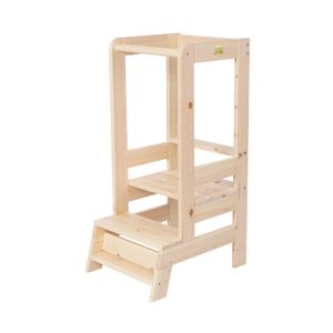 MeowBaby® Lernturm für Kinder Küchenhelfer aus Holz Learning Tower für Baby & Kleinkinder Trittschemel Kinderschemel, Natur