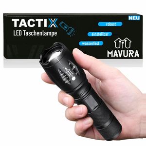 TACTIX LED taktische Taschenlampe schwarz Zoomfunktion 5 Lichtmodi 40x Heller