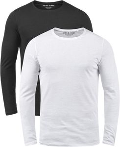 Jack & Jones 2er-Pack Langarmshirts Herren Basic Shirts Unifarben Stretch Rundhals, 2er Pack LS Black/White-L