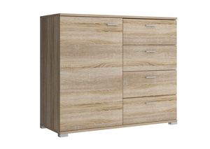 Furniture24 Kommode 100 cm breit Schubladenschrank mit Tür und 4 Schubkästen Sonoma Eiche