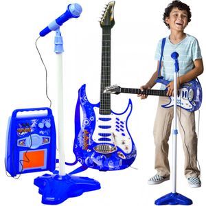 Elektronische Gitarre Rock Set für Kinder Mikrofon Verstärker Leuchtet MP3-Stecker Bateriebetrieben Blau 22409