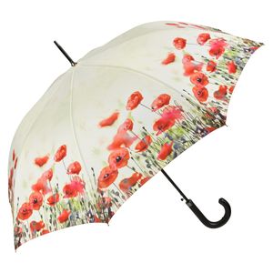 Regenschirm Stockschirm Automatiköffnung Kustledergriff Motiv Mohnblumen