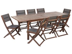 BELIANI Gartenmöbel Set 9-Teilig Dunkelbraun Akazienholz Ausziehtisch Rechteckig 180/240x100 cm mit 8 Stühlen Modern Terrasse Outdoor Möbel Ausstattung