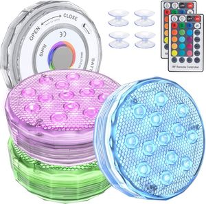 LOFTER Tauchbare LED-Lichter mit Magnet, 16 Farben, Unterwasser-Teichlichter mit RF-Fernbedienung, 13 LEDs, Saugnapf, verbessertes wasserdichtes Whirlpool-Licht für Teichbrunnen, Aquarien, Vasen, Gartenparty, 4 Stück
