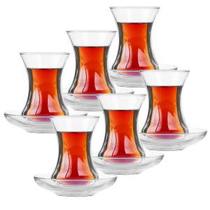 12-tlg. Set Türkische Teegläser mit Unterteller aus Glas - Orientalische Teegläser - Marokkanische Teegläser mit Unterteller - Teegläser Türkisch