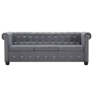 vidaXL Pohovka Chesterfield 3-miestna sofa so zamatovým poťahom 199x75x72 cm sivá vidaXL Pohovka Chesterfield 3-miestna sofa so zamatovým poťahom 199x75x72 cm sivá