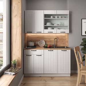 Livinity® Fame-Line jednolôžková kuchyňa, 140 cm bez pracovnej dosky, biela vidiecka/biela