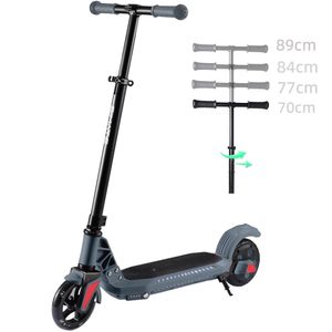 Elektroroller Für Kinder 4–8 Jahren, Kinder Elektroroller mit verstellbarer Höhe, Blitzrad, 110W, bis zu 60 kg, Max 12 km/h, Elektroscooter Grau