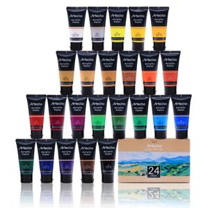 Artecho Acrylfarben, 24 x wasserfesten Acrylfarben, je 60ml Tuben, für Papier, Ton, Holz, Steine – zum Reisen, Malen & Freude verschenken