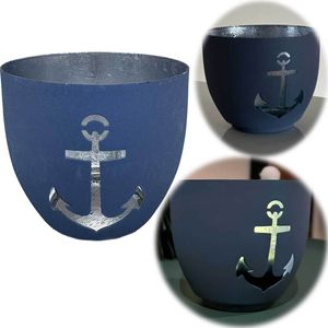 LS-LebenStil XL Metall Teelichthalter 10x9cm Anker Blau Silber Kerzenhalter Votivkerzenhalter Windlicht Teelichtständer Teelichter Votivkerzen