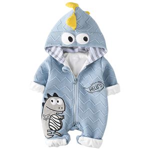 Baby Jungen Mädchen Overall Dinosaurier Strampler mit Kapuze Langarm Spielanzug Kleinkind Spieler Baumwolle Schlafanzug Jumpsuit Babykleidung (blau，66cm）