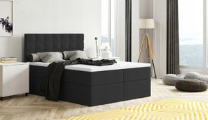 Bett, Boxspringbett MERA mit Bettkästen, Doppelbett, Stauraum, Schlafzimmer, Polsterbett, Bettgestell (180x200, Schwarz - Aura 18, mit Topper T25)