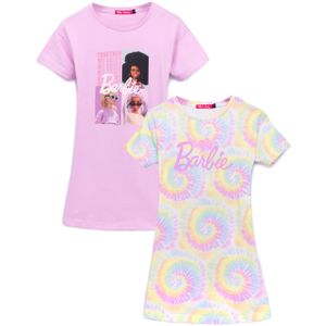 Barbie - T-Shirt-Kleid Rückenausschnitt für Mädchen (2er-Pack) NS7248 (128) (Bunt)