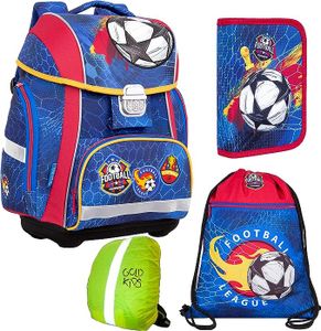 Schulranzen-set Football Fußball Ranzen Schulranzen Kinderrucksack, Federmappe, Schuhbeutel, Regenschutz Motivdruck 4-teilig